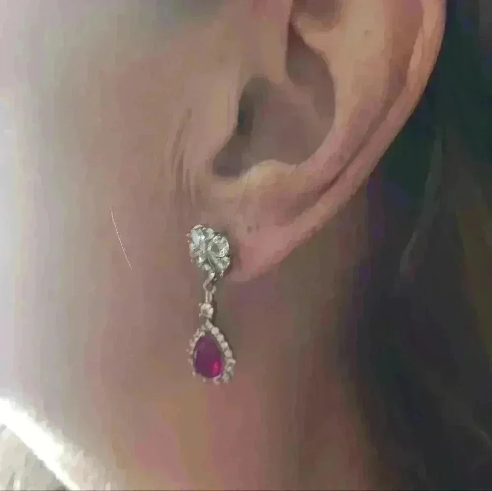 Silver plated ruby teardrop earrings. - Picture 4 of 4